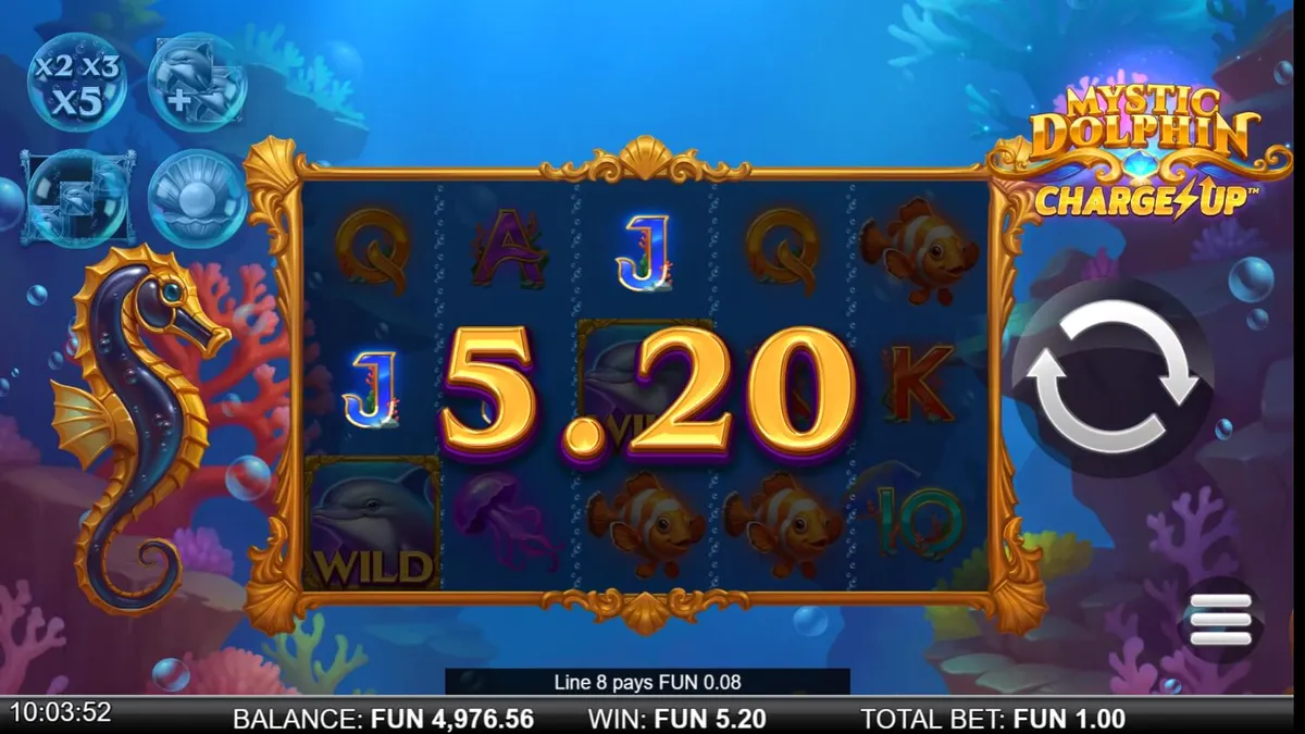 Mystic Dolphin Charge Up slot game interface with underwater theme